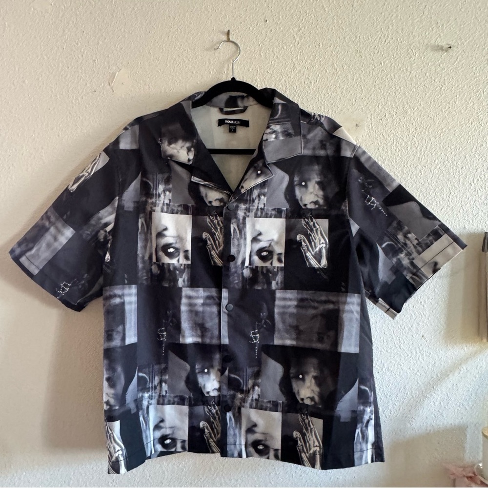 Scissor Hands Men’s Button Up Graphic Black & White Shirt | Size Large